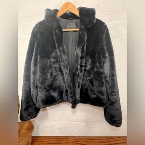Obey Faux Fur Jacket Black Plush Cropped Coat Streetwear Size Small